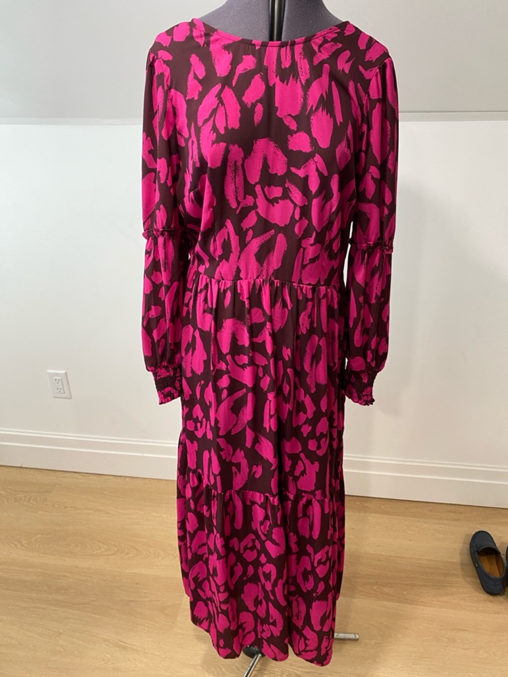 Who What Wear Magenta and Brown animal Print Long Sleeve Maxi Dress